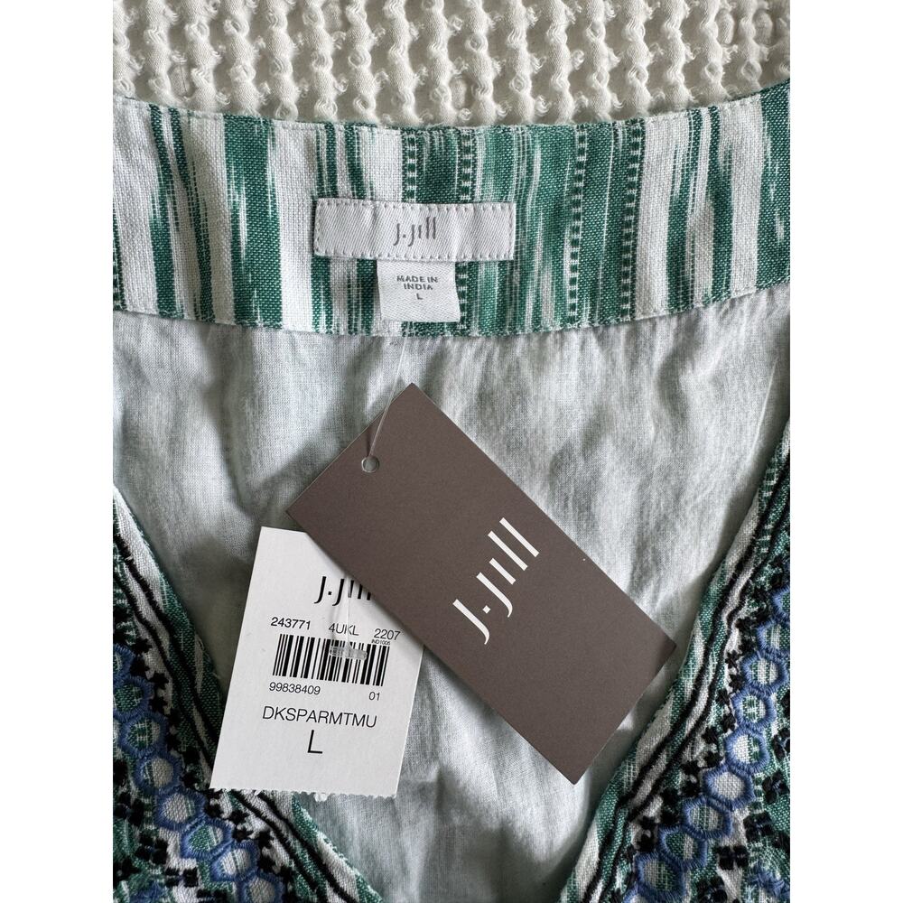 J Jill NWT 100% Cotton Shift Dress Embroidered Ikat Coastal Pockets Size L - Picture 3 of 10